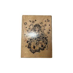 PSX Vintage Angel With Basket 1990's Wood Rubber Stamp